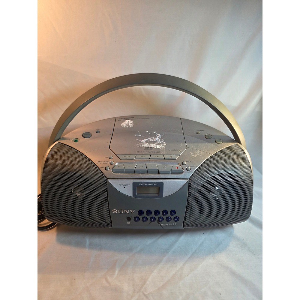Sony CFD-S200 CD Radio Cassette-Corder Boombox Silver Mega Bass AM FM Tuner